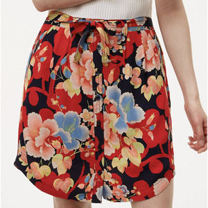 LOFT Tropic Tie Waist Floral Button Rayon Skirt